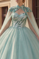 Load image into Gallery viewer, Sparkly Mint Green Long Princess Sequin Quinceanera Dress with Cape