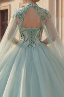 Load image into Gallery viewer, Sparkly Mint Green Long Princess Sequin Quinceanera Dress with Cape