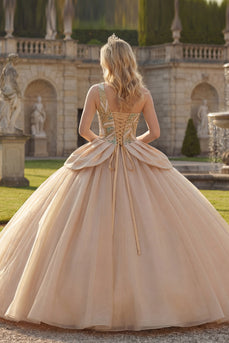 Long Sparkly Sequin Champagne Princess Quinceanera Dress with Ruffles