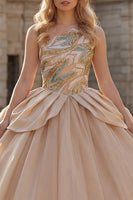 Load image into Gallery viewer, Long Sparkly Sequin Champagne Princess Quinceanera Dress with Ruffles