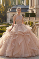 Load image into Gallery viewer, Sparkly Champagne Princess Ruffled Long Quinceanera Dress with Beading