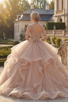 Load image into Gallery viewer, Sparkly Champagne Princess Ruffled Long Quinceanera Dress with Beading