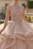 Load image into Gallery viewer, Sparkly Champagne Princess Ruffled Long Quinceanera Dress with Beading