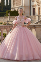 Load image into Gallery viewer, Floral Halter Pink Ruffled Princess Long Quinceanera Dress with Beading