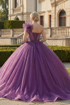 Dark Purple Long Glitter Ruffled Princess Quinceanera Dress with Beading