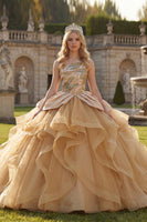 Load image into Gallery viewer, Ruffled Long Sparkly Sequin Champagne Princess Quinceanera Dress
