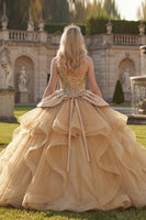 Load image into Gallery viewer, Ruffled Long Sparkly Sequin Champagne Princess Quinceanera Dress