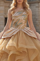 Load image into Gallery viewer, Ruffled Long Sparkly Sequin Champagne Princess Quinceanera Dress