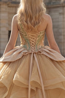 Load image into Gallery viewer, Ruffled Long Sparkly Sequin Champagne Princess Quinceanera Dress