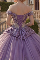 Load image into Gallery viewer, Off the Shoulder Purple Ruched Floral Princess Long Quinceanera Dress