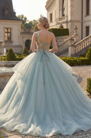 Load image into Gallery viewer, Sparkly Long Dusty Blue Sequin Princess Quinceanera Dress with Ruffles