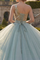 Load image into Gallery viewer, Sparkly Long Dusty Blue Sequin Princess Quinceanera Dress with Ruffles