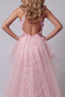 Load image into Gallery viewer, Floral Pink Mermaid Long Halter Keyhole Ruffled Evening Dress with Cape