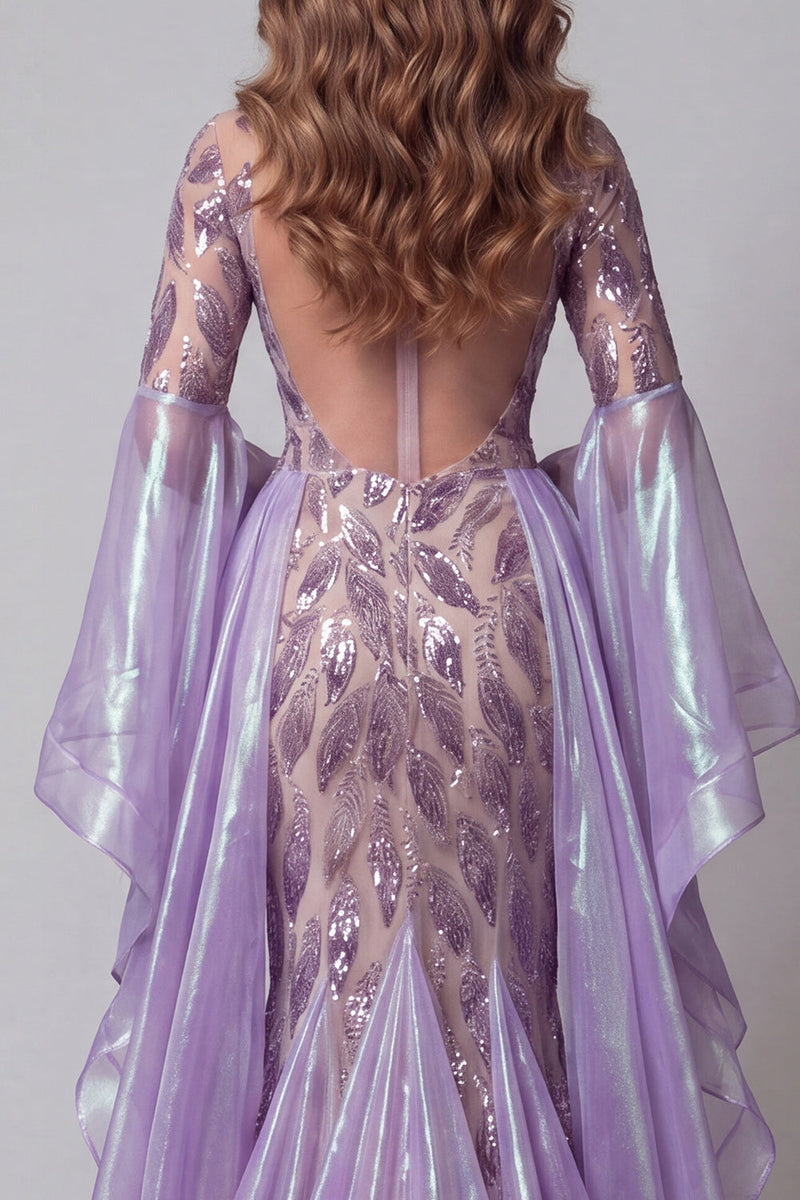Load image into Gallery viewer, Sparkly Flare Sleeves Lavender Mermaid Beaded Long Evening Dress