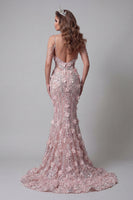 Load image into Gallery viewer, Cold Shoulder Mermaid Sparkly Blush Long Beaded Floral Evening Dress