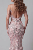 Load image into Gallery viewer, Cold Shoulder Mermaid Sparkly Blush Long Beaded Floral Evening Dress