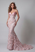 Load image into Gallery viewer, Sparkly Blush Corset Mermaid Long Floral Beaded Evening Dress