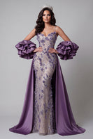 Load image into Gallery viewer, Spaghetti Straps Mermaid Sparkly Purple Long Floral Beaded Evening Dress