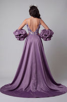 Load image into Gallery viewer, Spaghetti Straps Mermaid Sparkly Purple Long Floral Beaded Evening Dress