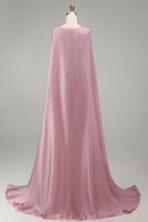 Load image into Gallery viewer, Sparkly Pink Mermaid Strapless Floral Basque Waist Long Beaded Evening Dress with Cape