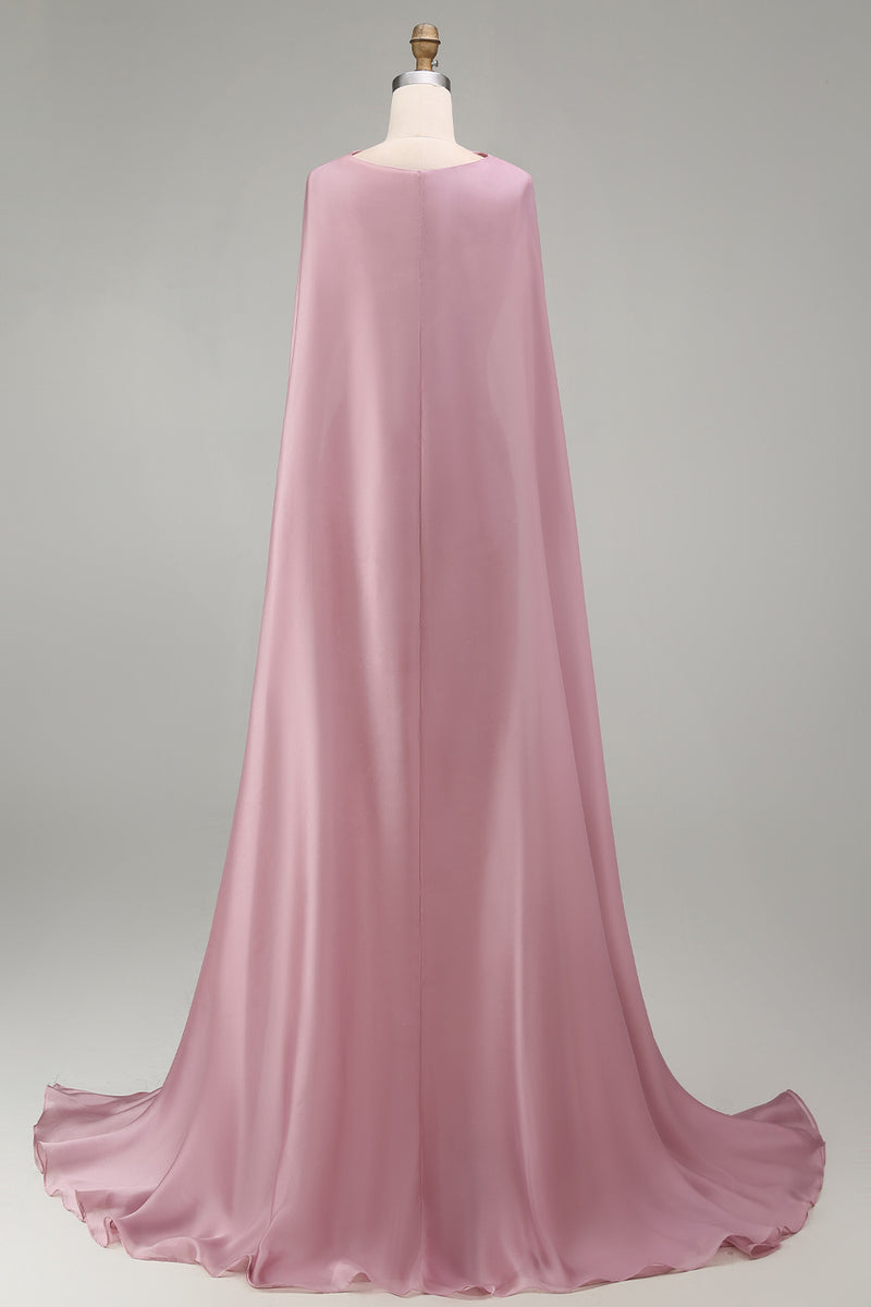 Load image into Gallery viewer, Sparkly Pink Mermaid Strapless Floral Basque Waist Long Beaded Evening Dress with Cape