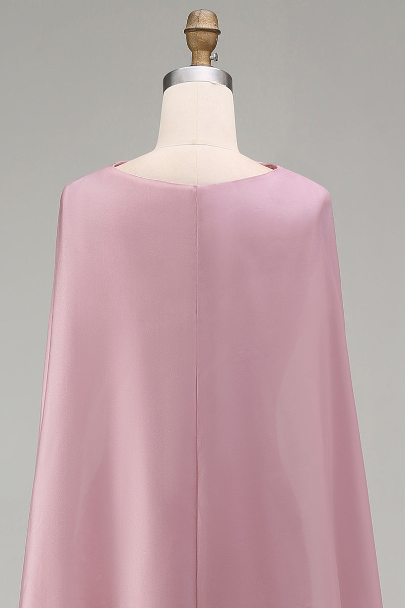 Load image into Gallery viewer, Sparkly Pink Mermaid Strapless Floral Basque Waist Long Beaded Evening Dress with Cape