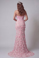 Load image into Gallery viewer, Pink Mermaid Long Ruffled Floral Corset Beaded Evening Dress