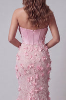 Load image into Gallery viewer, Pink Mermaid Long Ruffled Floral Corset Beaded Evening Dress