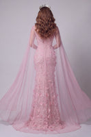 Load image into Gallery viewer, Floral Pink Mermaid Long Boat Neck Beaded Evening Dress