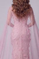 Load image into Gallery viewer, Floral Pink Mermaid Long Boat Neck Beaded Evening Dress