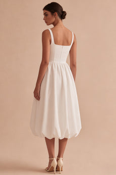 Square Neck Maxi White A Line Engagement Dress