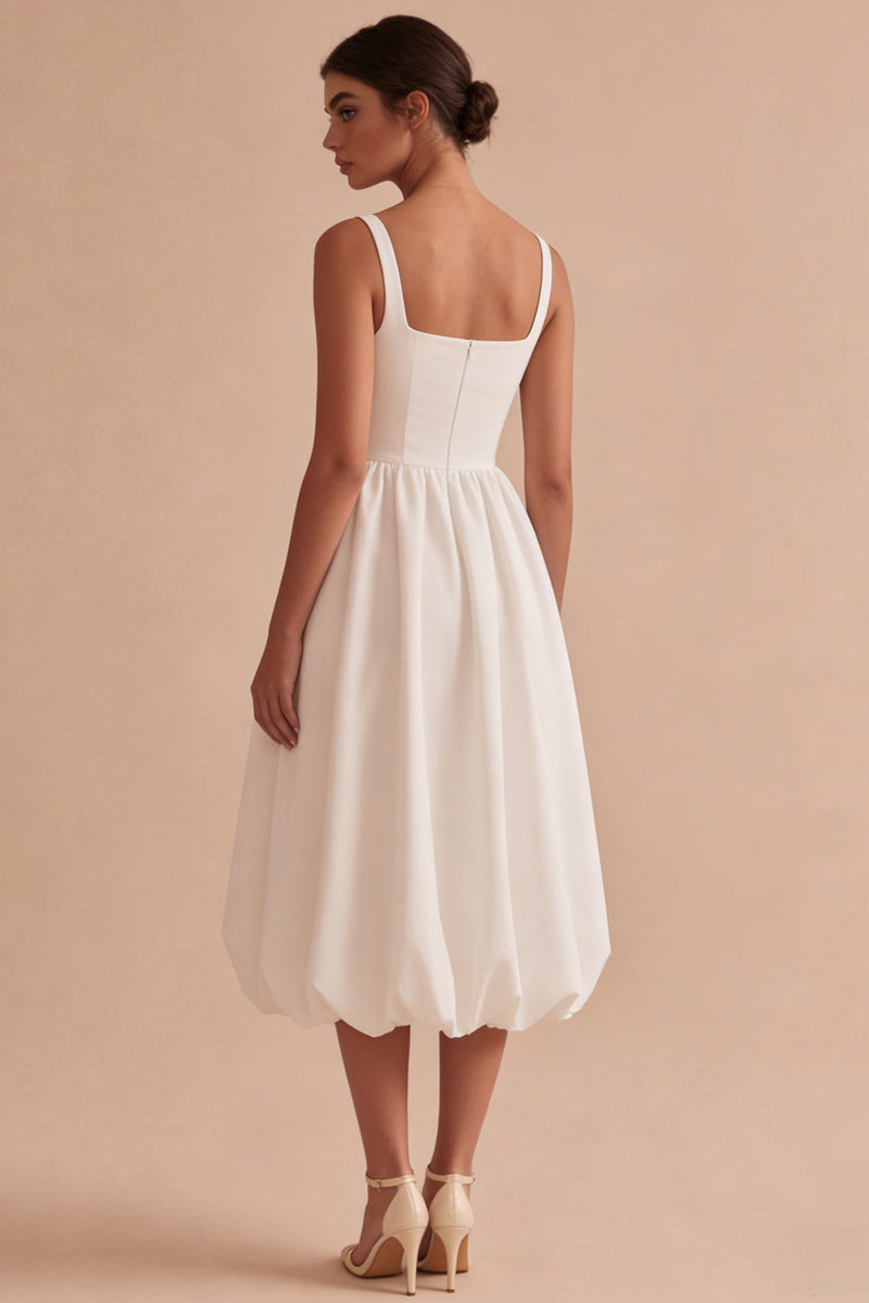 Load image into Gallery viewer, Square Neck Maxi White A Line Engagement Dress