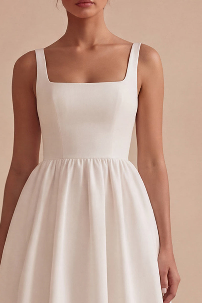 Load image into Gallery viewer, Square Neck Maxi White A Line Engagement Dress