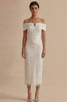 Load image into Gallery viewer, White Sheath Maxi Boho Wedding Dress with Pearls