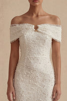 Load image into Gallery viewer, White Sheath Maxi Boho Wedding Dress with Pearls