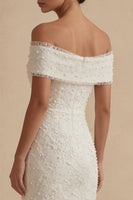Load image into Gallery viewer, White Sheath Maxi Boho Wedding Dress with Pearls