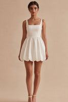 Load image into Gallery viewer, White Short A Line Square Neck Graduation Dress