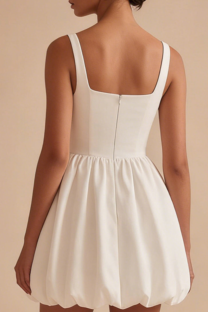 Load image into Gallery viewer, White Short A Line Square Neck Graduation Dress