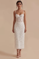 Load image into Gallery viewer, Spaghetti Straps Sheath Maxi Floral Corset Lace White Boho Wedding Dress