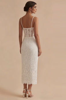 Spaghetti Straps Sheath Maxi Floral Corset Lace White Boho Wedding Dress