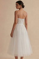 Load image into Gallery viewer, Floral Spaghetti Straps White Maxi Corset A Line Boho Wedding Dress with Lace
