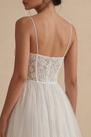 Load image into Gallery viewer, Floral Spaghetti Straps White Maxi Corset A Line Boho Wedding Dress with Lace
