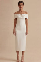 Load image into Gallery viewer, Off the Shoulder Sheath White Maxi Beach Wedding Dress