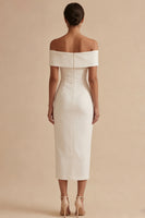 Load image into Gallery viewer, Off the Shoulder Sheath White Maxi Beach Wedding Dress