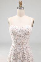 Load image into Gallery viewer, Lace Floral White Maxi Corset A Line Spaghetti Straps Boho Wedding Dress