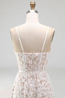 Load image into Gallery viewer, Lace Floral White Maxi Corset A Line Spaghetti Straps Boho Wedding Dress