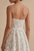 Load image into Gallery viewer, Lace Floral White Maxi Corset A Line Spaghetti Straps Boho Wedding Dress