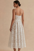 Load image into Gallery viewer, Lace Floral White Maxi Corset A Line Spaghetti Straps Boho Wedding Dress
