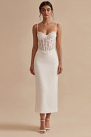 Load image into Gallery viewer, Corset Floral White Sheath Maxi Boho Wedding Dress with Lace