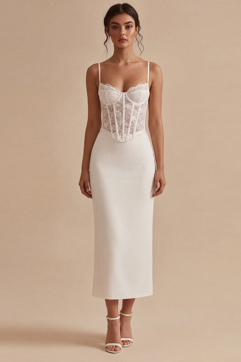 Load image into Gallery viewer, Corset Floral White Sheath Maxi Boho Wedding Dress with Lace